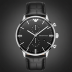 Emporio Armani Gianni AR0397 43mm Men's Chronograph Watch – Black & Black Genuine Leather Strap