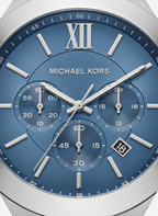 Michael Kors Billie MK9222 44mm Men's Chronograph Watch – Blue & Silver-Tone Stainless Steel Bracelet