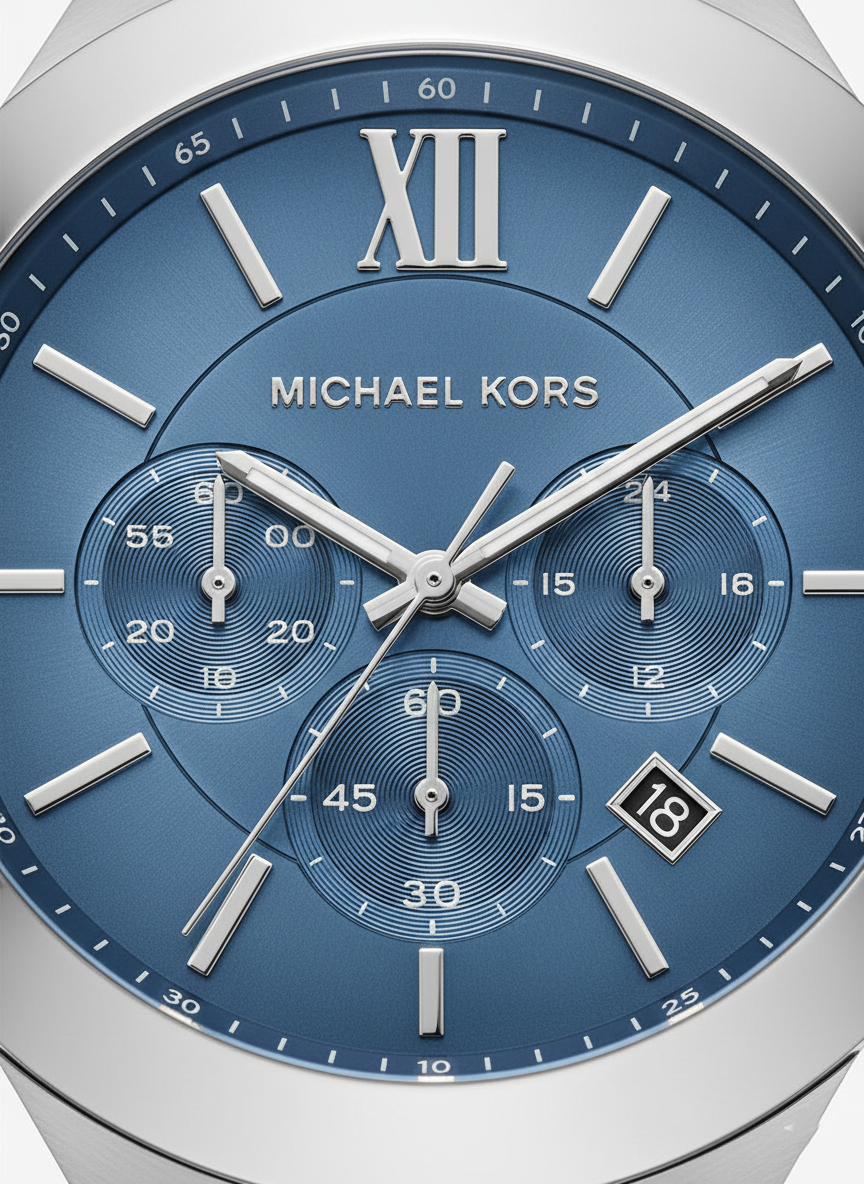 Michael Kors Billie MK9222 44mm Men's Chronograph Watch – Blue & Silver-Tone Stainless Steel Bracelet