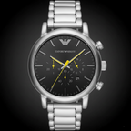 Emporio Armani Luigi AR11324 43mm Men's Chronograph Watch – Black & Yellow Stainless Steel Bracelet