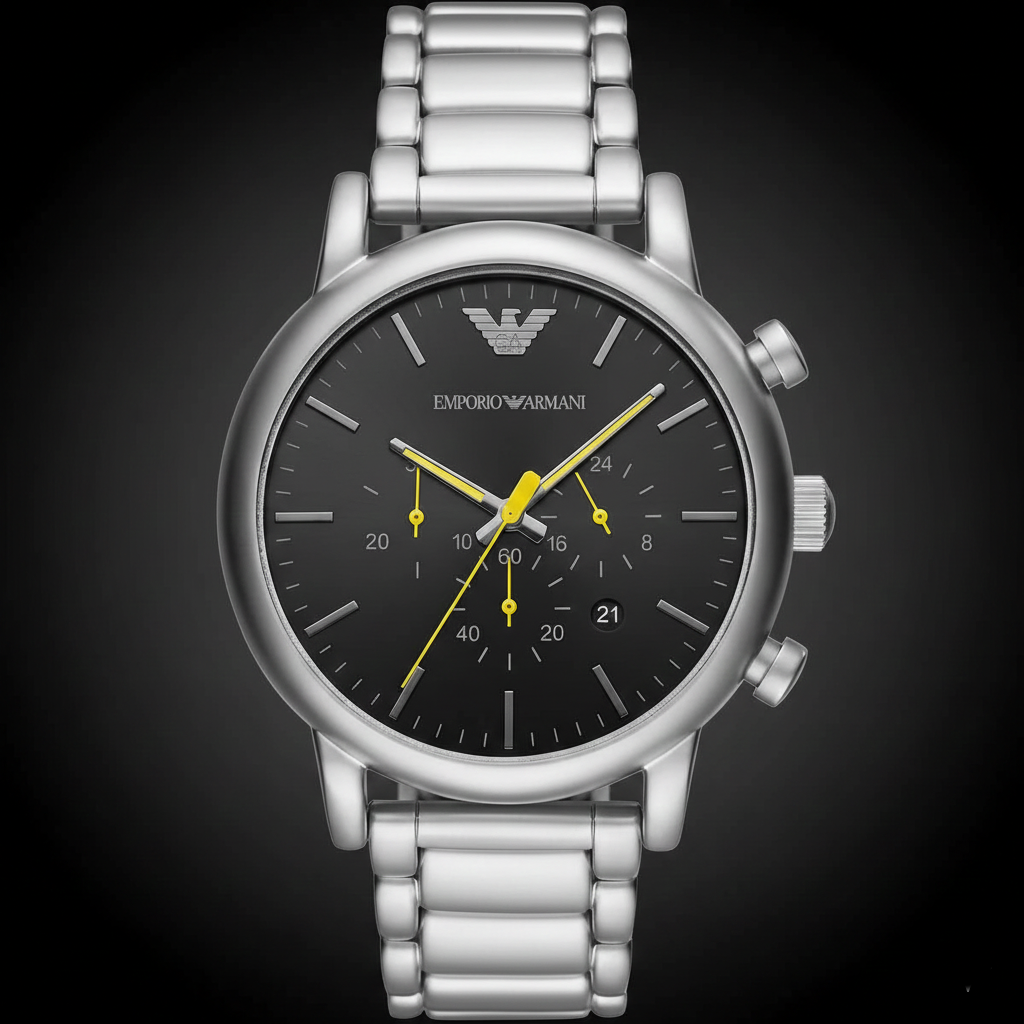 Emporio Armani Luigi AR11324 43mm Men's Chronograph Watch – Black & Yellow Stainless Steel Bracelet