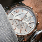 Emporio Armani Renato AR11076 Men's Chronograph Watch – Two-Tone Sunray & Two-Tone Stainless Steel Bracelet