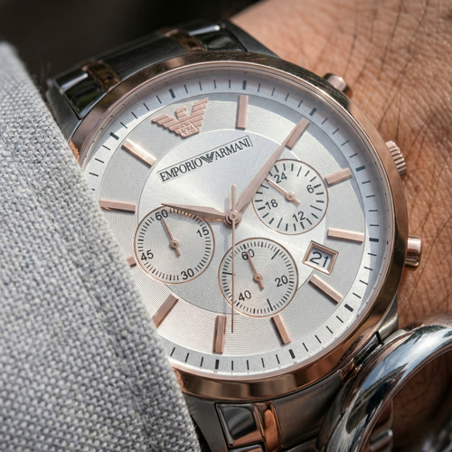 Emporio Armani Renato AR11076 Men's Chronograph Watch – Two-Tone Sunray & Two-Tone Stainless Steel Bracelet