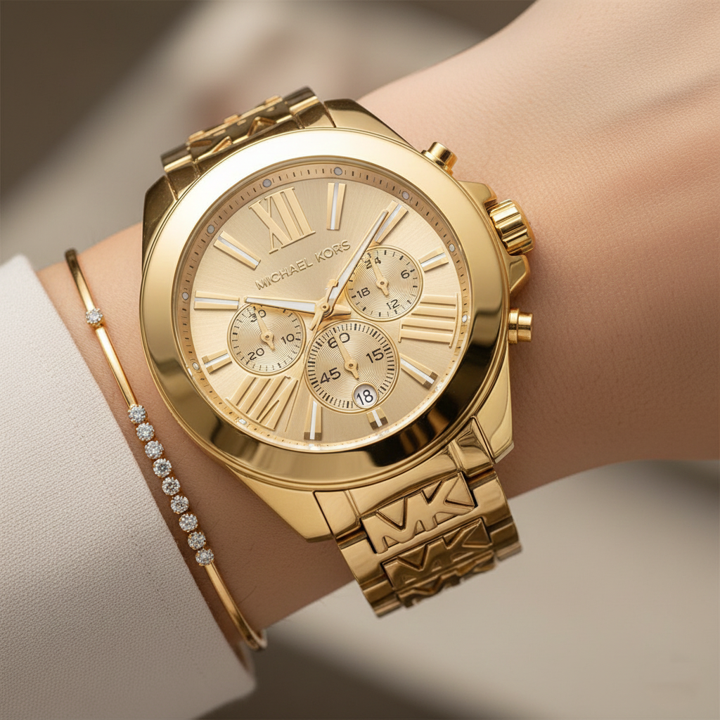 Michael Kors Wren MK6952 38mm Women's Chronograph Watch – Gold with Gold Stainless Steel Bracelet