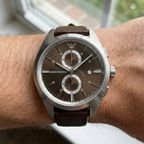 Emporio Armani Claudio AR11482 Men's Chronograph Watch – Brown Sunray & Brown Genuine Leather Strap