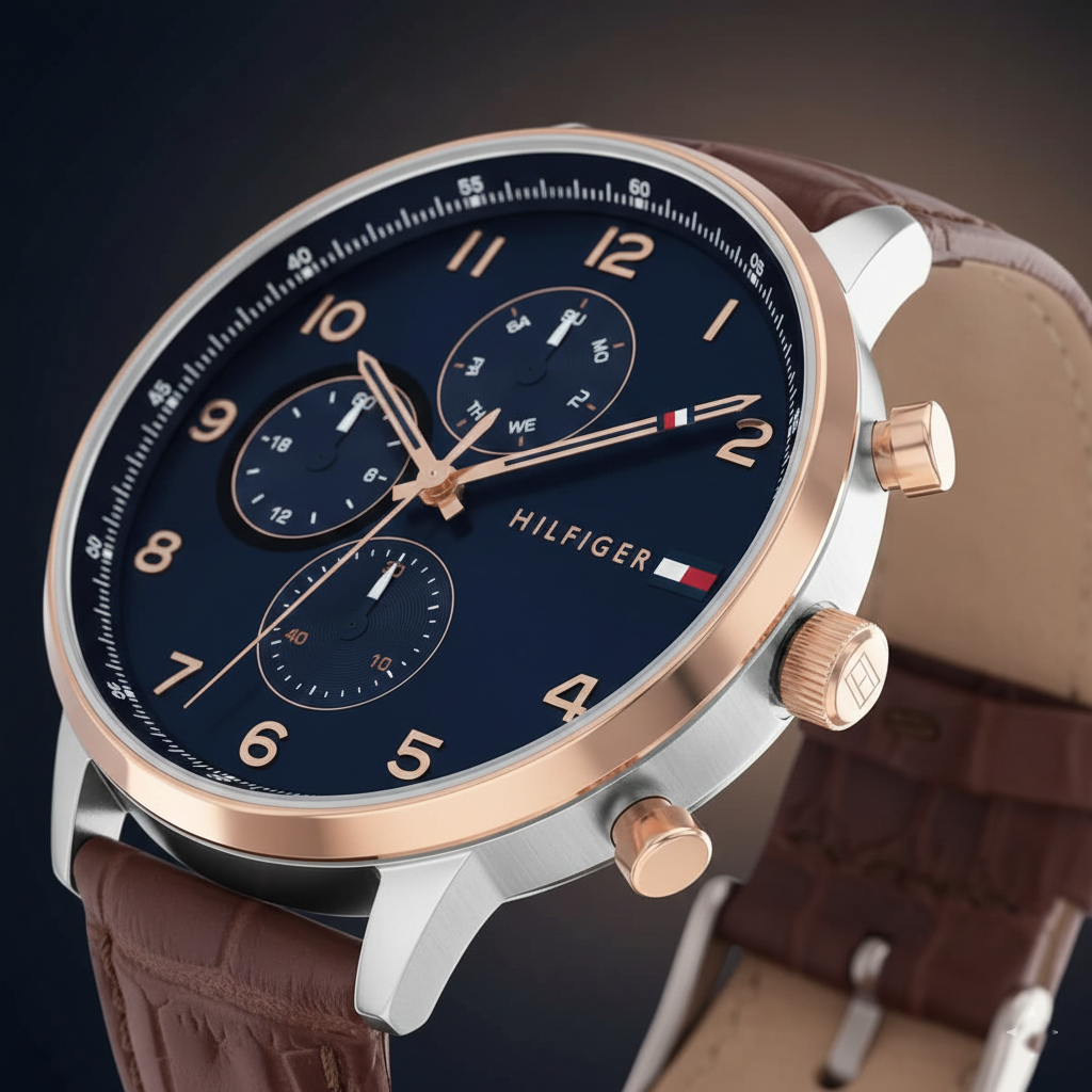 Tommy Hilfiger Leonard 1791987 44mm Men's Multi-Function Watch – Black & Black Genuine Leather Strap