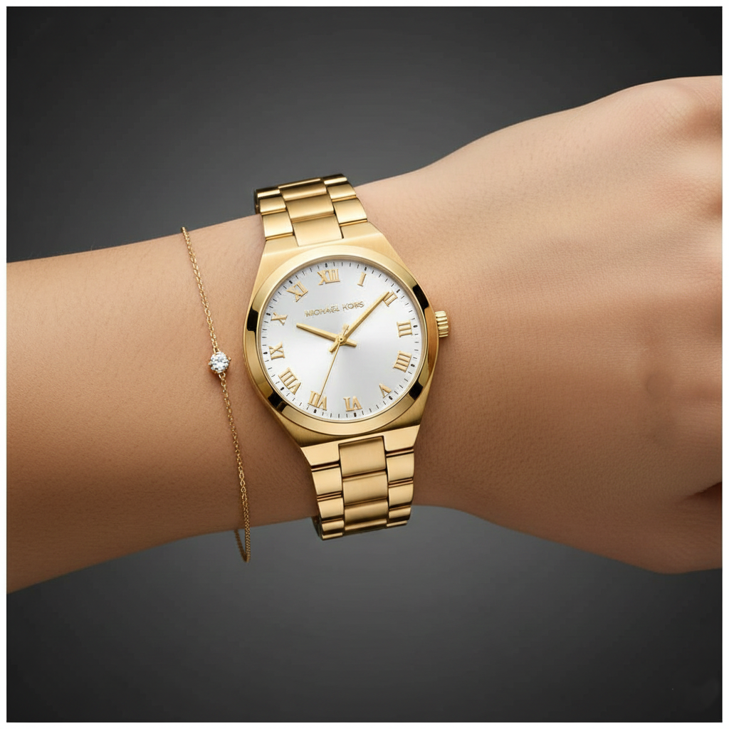 Michael Kors Lennox MK7391 37mm Women's Quartz Watch – White with Gold Stainless Steel Bracelet