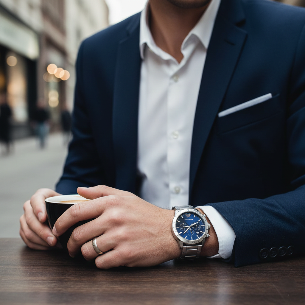 Emporio Armani Signature AR11306 43mm Men's Chronograph Watch – Blue Sunray & Silver-Tone Stainless Steel Bracelet