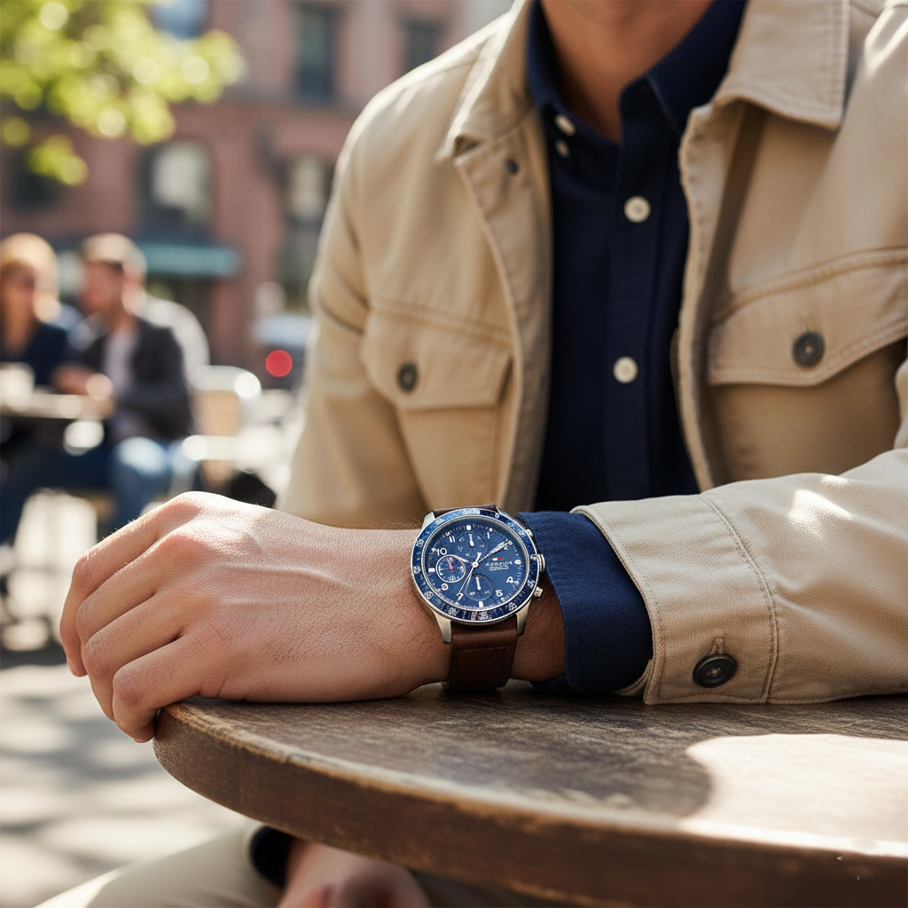 Tommy Hilfiger Jimmy 1791946 46mm Men's Multi-Function Watch – Blue & Brown Genuine Leather Strap