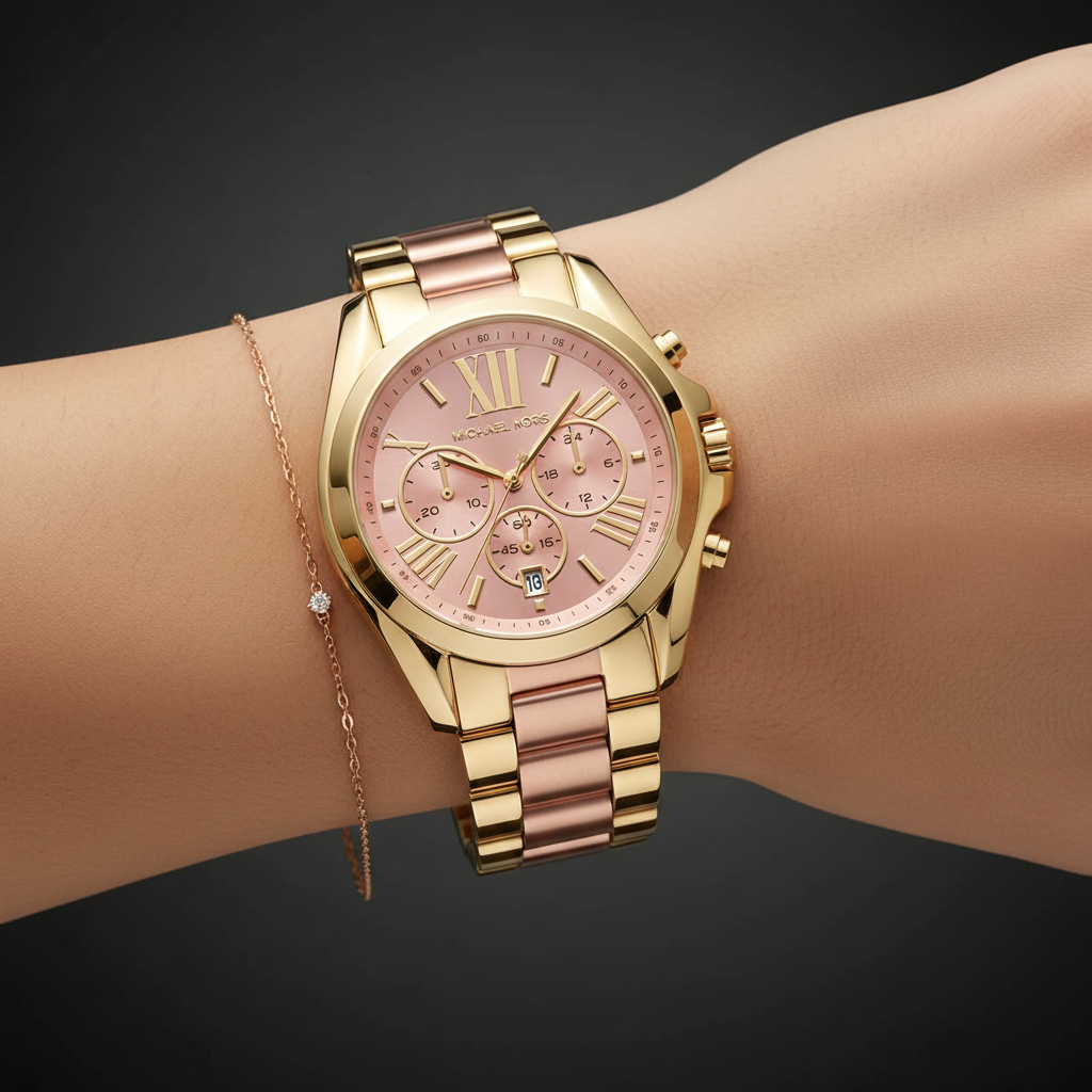 Michael Kors Bradshaw MK6359 43mm Women's Chronograph Watch – Rose Gold with Two-Tone Stainless Steel Bracelet