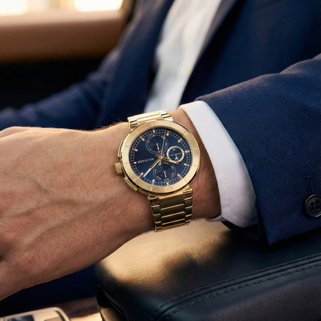 Tommy Hilfiger Signature 1792118 Men's Multi-Function Watch – Blue & Gold Stainless Steel Bracelet