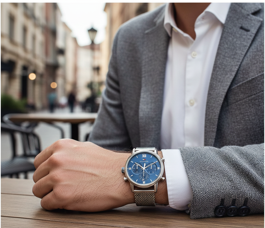 Tommy Hilfiger Sullivan 1791881 44mm Men's Multi-Function Watch – Blue & Silver Stainless Steel Mesh Bracelet