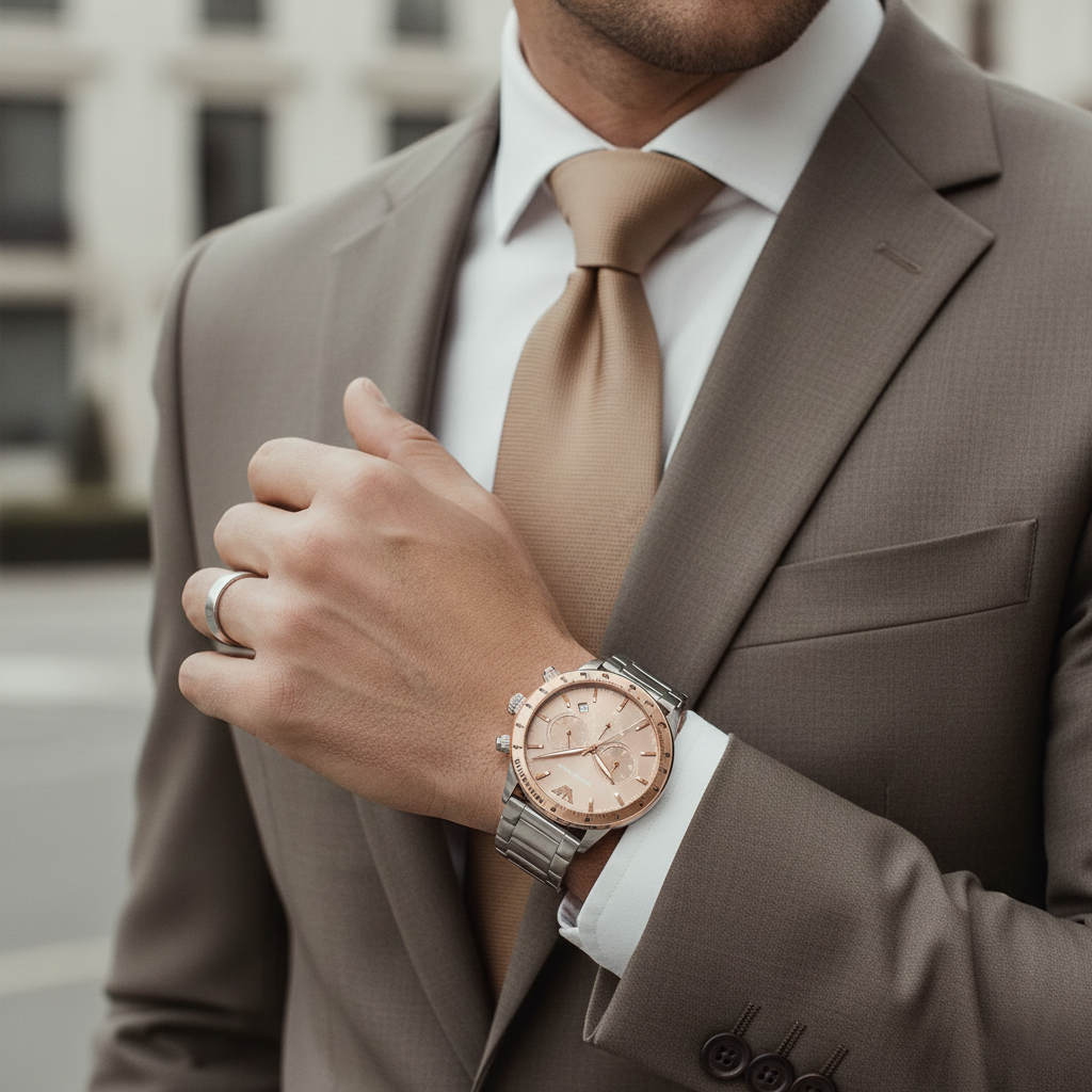 Emporio Armani Mario AR11352 43mm Men's Chronograph Watch – Champagne Sunray & Rose Gold Stainless Steel Bracelet