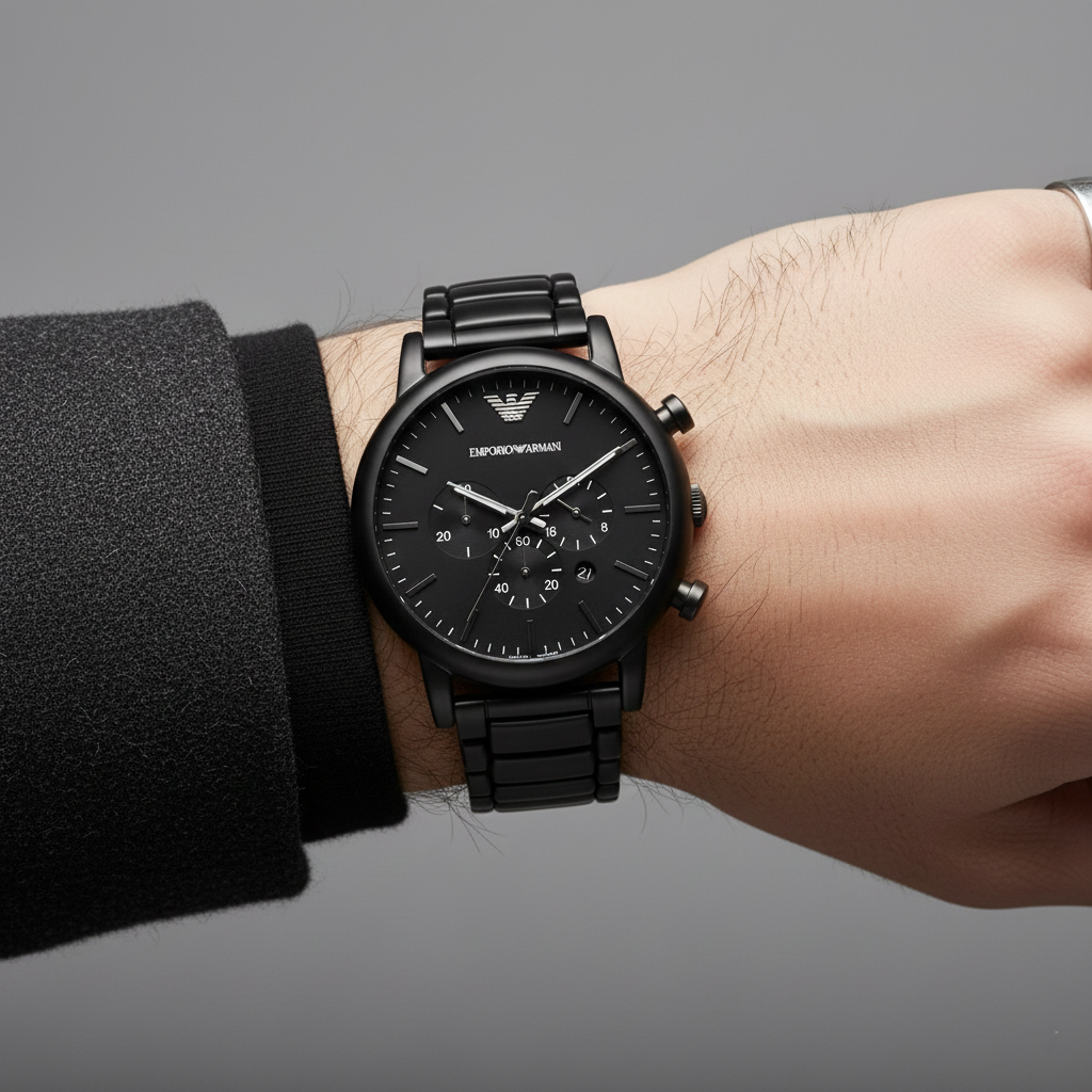 Emporio Armani Luigi AR1895 43mm Men's Chronograph Watch – Black & Black Stainless Steel Bracelet