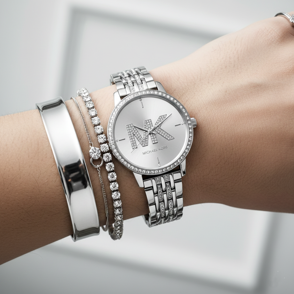 Michael Kors Melissa MK4370 33mm Women's Quartz Watch – Sunray Silver with Silver Stainless Steel Bracelet
