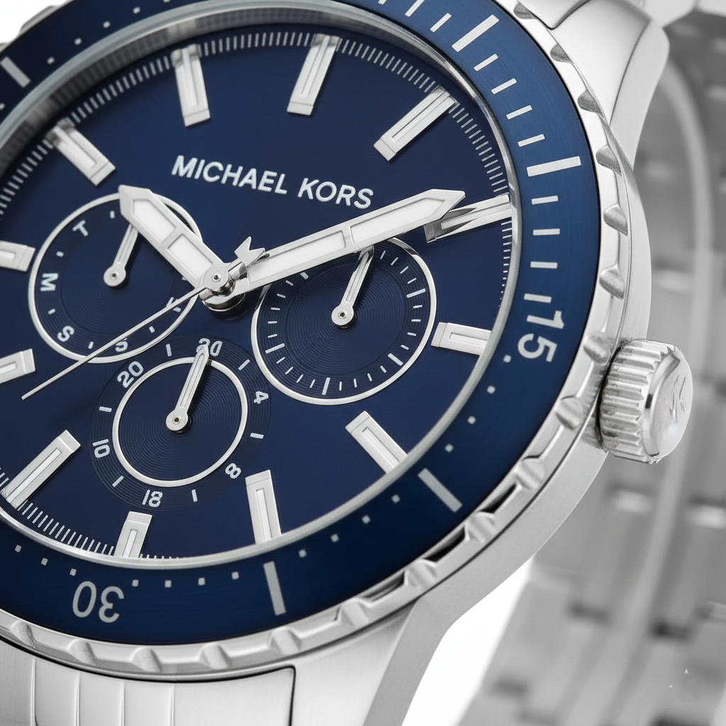 Michael Kors Cunningham MK7153 43mm Men's Chronograph Watch – Blue & Silver-Tone Stainless Steel Bracelet