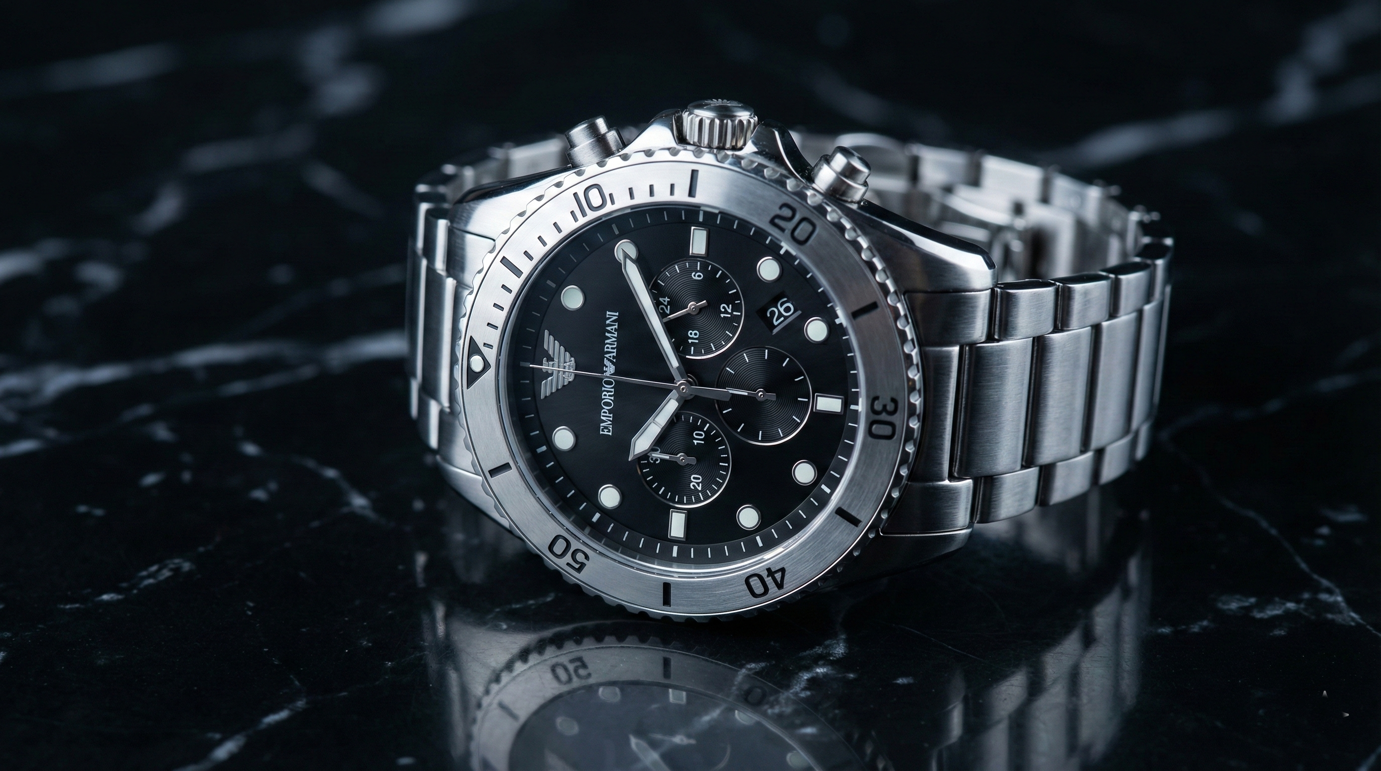 Emporio Armani Diver AR11360 Men's Chronograph Watch – Black & Black Stainless Steel Bracelet