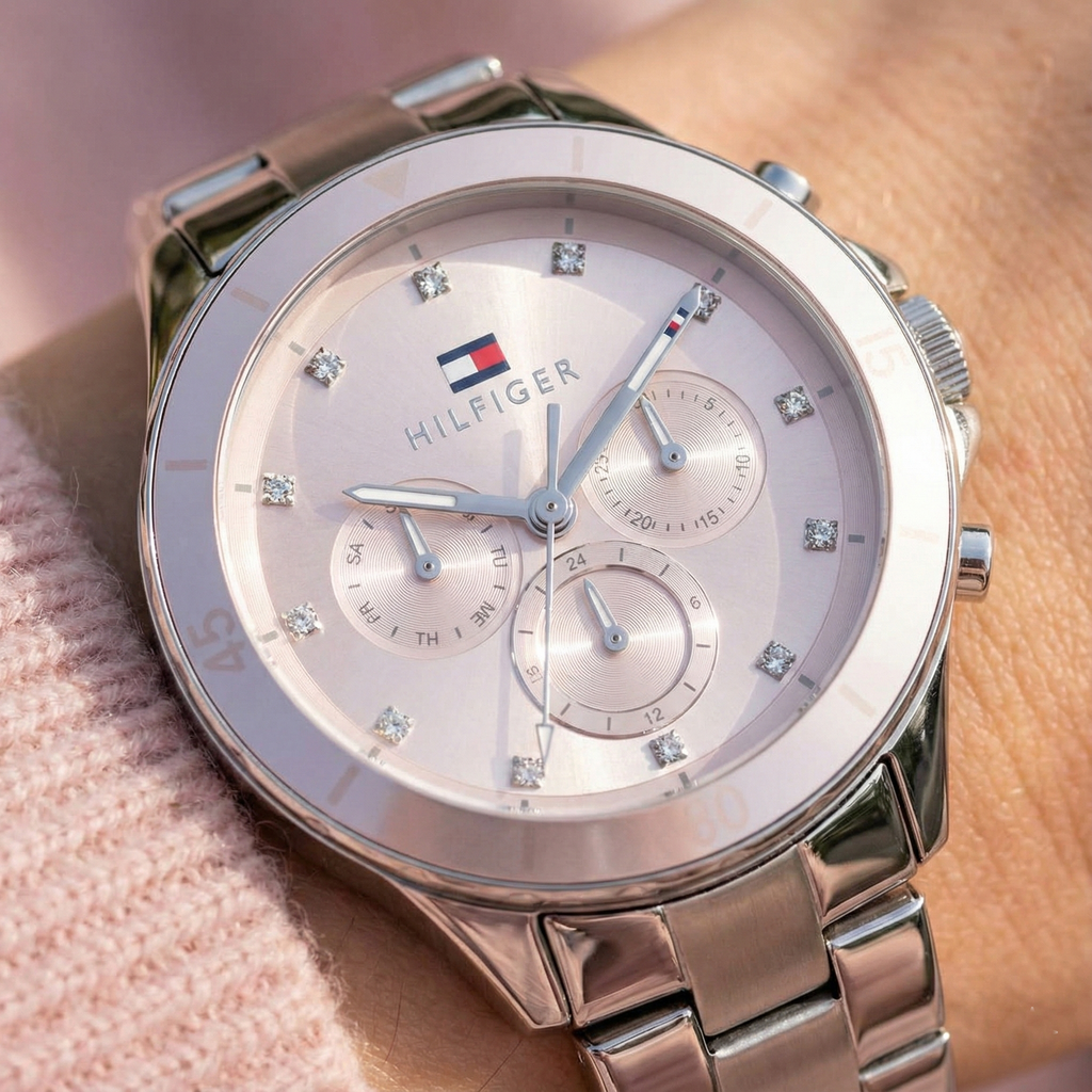 Tommy Hilfiger Mellie 1782706 Women's Multi-Function Watch – Pink & Silver Stainless Steel Bracelet