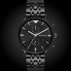 Emporio Armani Retro AR1934 43mm Men's Chronograph Watch – Black & Black Stainless Steel Bracelet