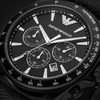 Emporio Armani Sigma AR6131 43mm Men's Chronograph Watch – Black & Black Textile Strap