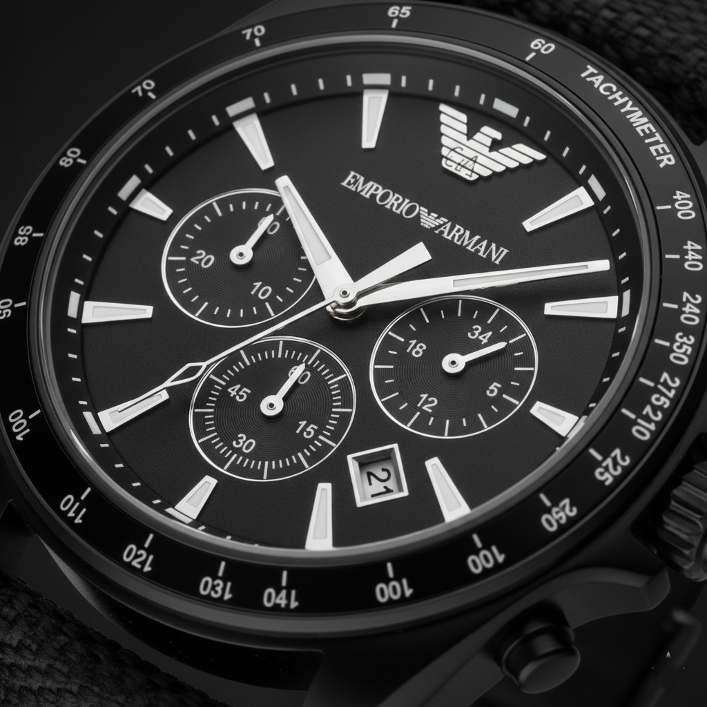 Emporio Armani Sigma AR6131 43mm Men's Chronograph Watch – Black & Black Textile Strap