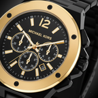 Michael Kors Lennox MK8941 45mm Men's Chronograph Watch – Black & Gold-Tone Stainless Steel Bracelet