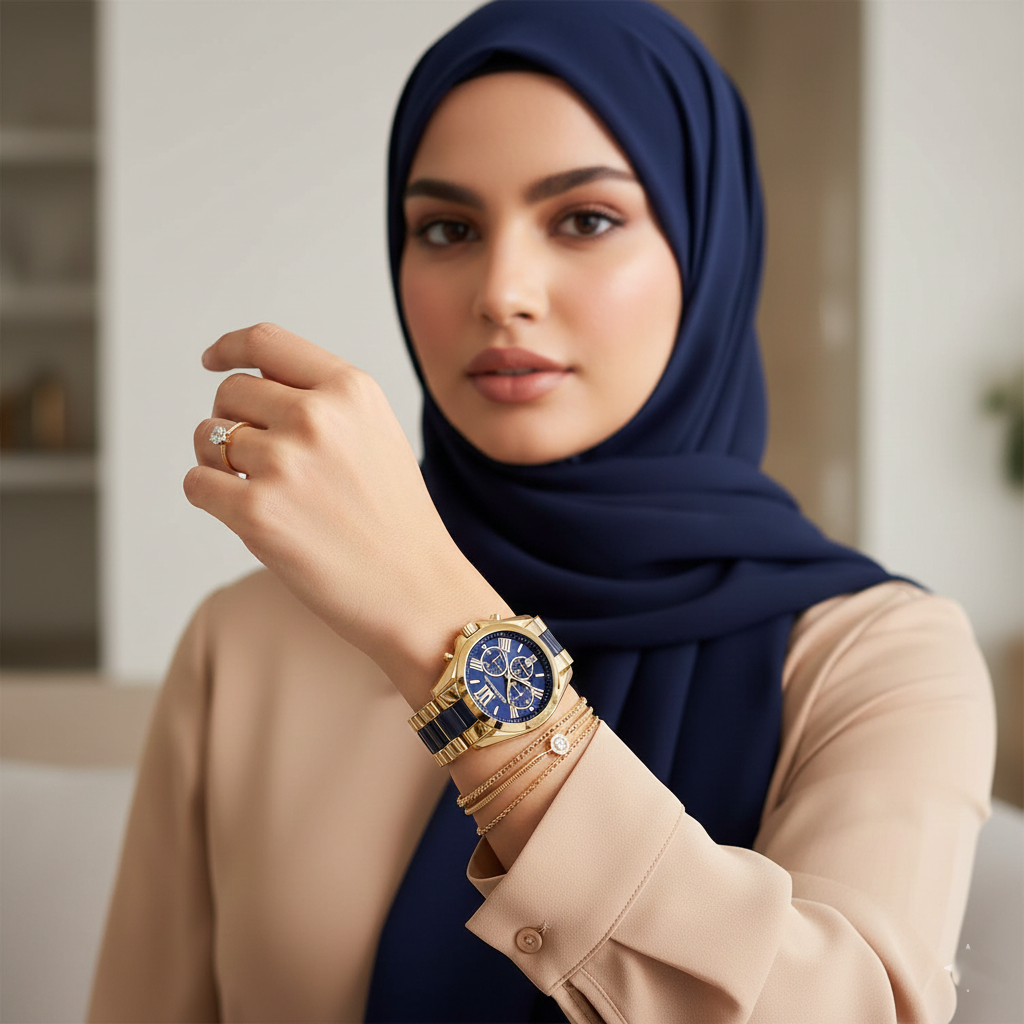 Michael Kors Bradshaw MK6268 43mm Women's Chronograph Watch – Navy Blue with Two-Tone Stainless Steel Bracelet