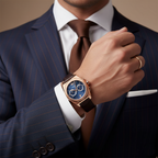 Emporio Armani Federico AR11563 42mm Men's Chronograph Watch – Blue Sunray & Rose Gold Genuine Leather Strap