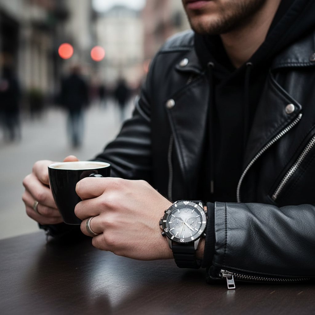 Emporio Armani Diver AR11515 43mm Men's Chronograph Watch – Black & Black Silicone Strap