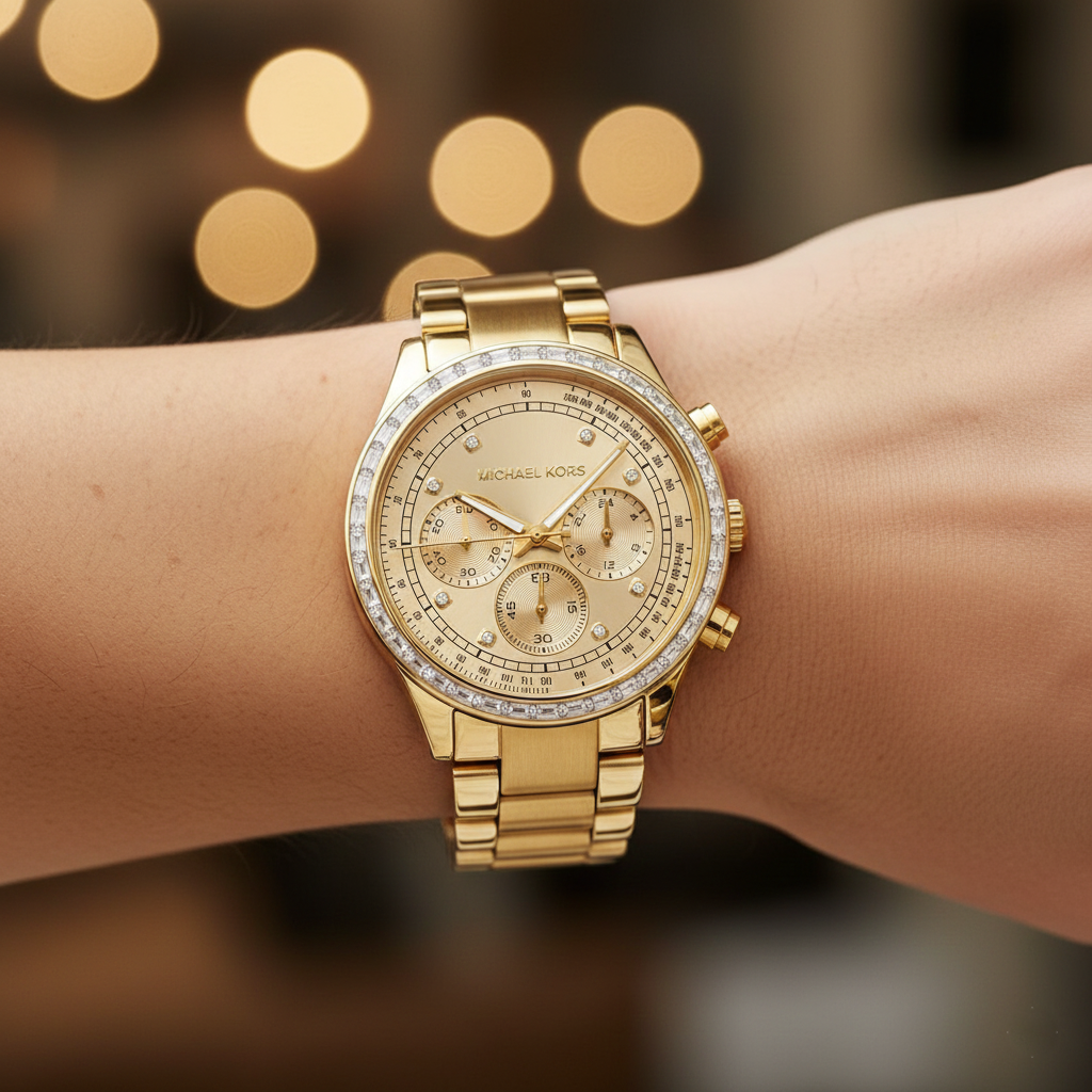 Michael Kors Brinkley MK6187 42mm Women's Chronograph Watch – Gold with Gold Stainless Steel Bracelet