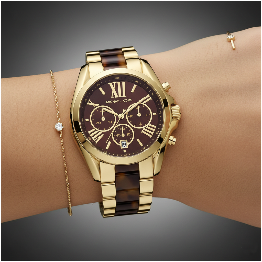 Michael Kors Bradshaw MK5696 43mm Women's Quartz Watch – Brown with Gold Stainless Steel Bracelet