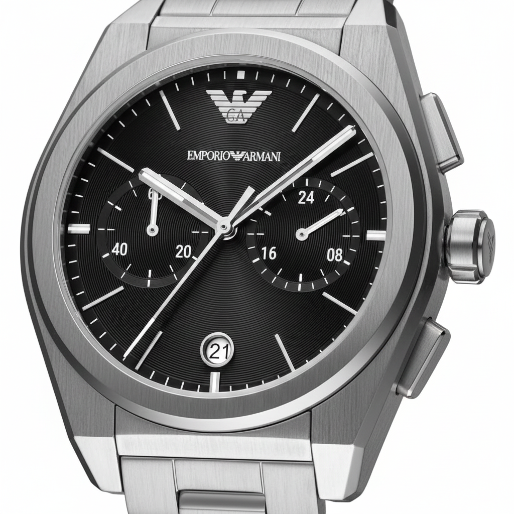 Emporio Armani Federico AR11560 42mm Men's Chronograph Watch – Black Sunray & Black Stainless Steel Bracelet