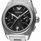 Emporio Armani Federico AR11560 42mm Men's Chronograph Watch – Black Sunray & Black Stainless Steel Bracelet