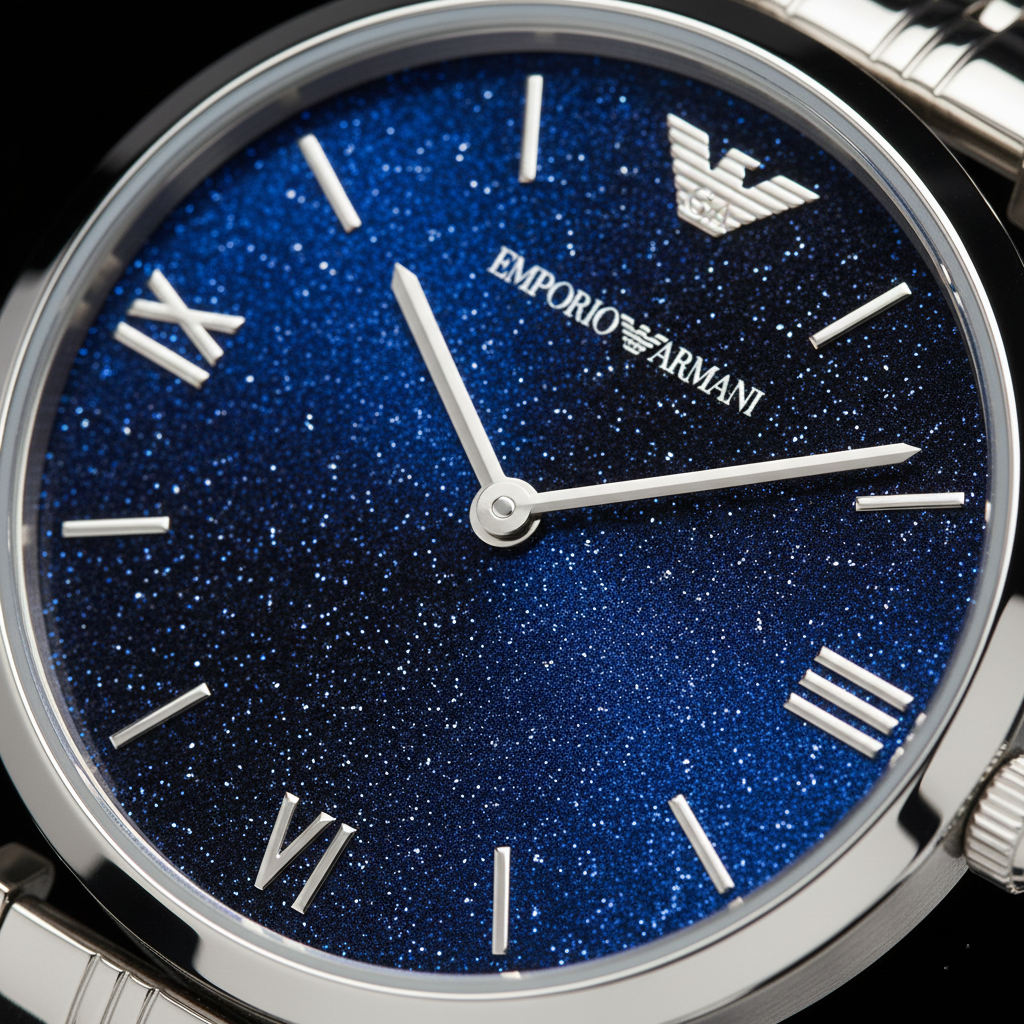 Emporio Armani Gianni T-Bar AR11091 32mm Women's Quartz Watch – Blue & Silver-Tone Stainless Steel Bracelet
