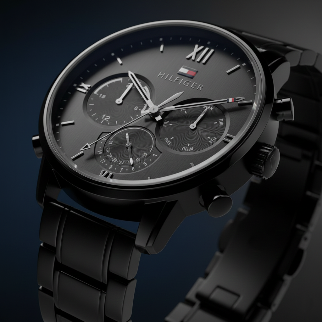 Tommy Hilfiger Sullivan 1791879 44mm Men's Multi-Function Watch – Black & Silver Stainless Steel Bracelet