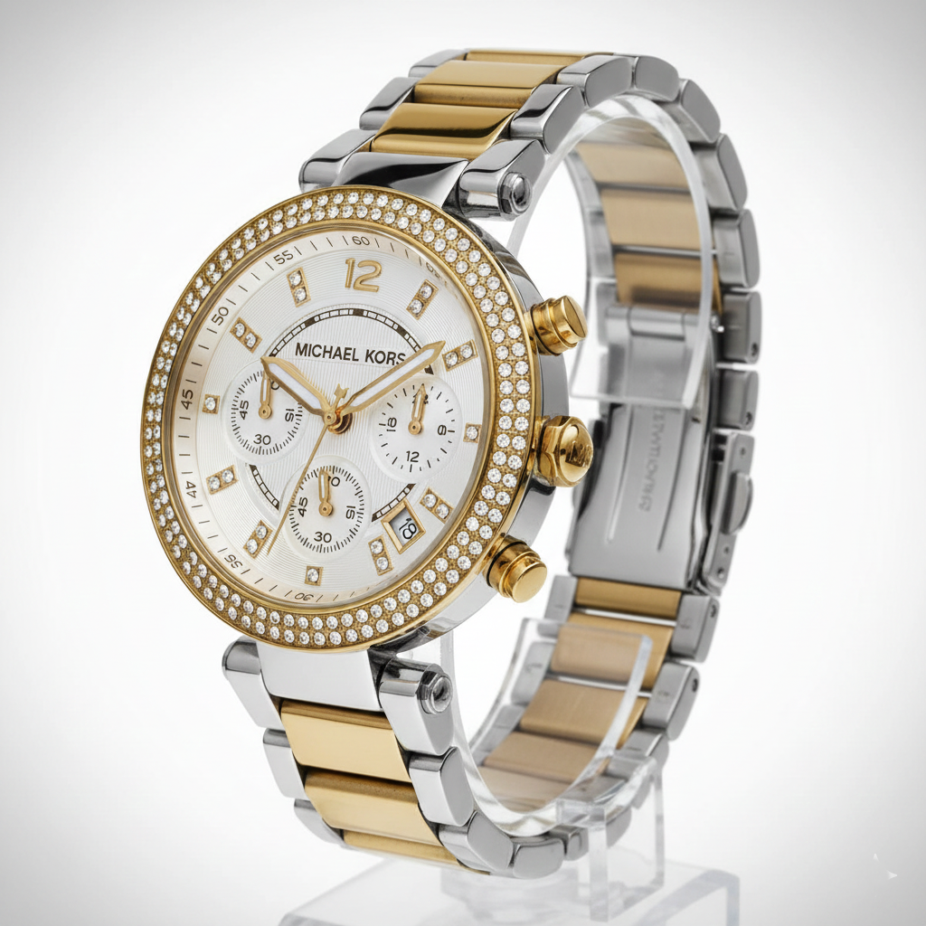 Michael Kors Parker MK5626 39mm Women's Chronograph Watch – White with Two-Tone Stainless Steel Bracelet