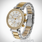 Michael Kors Parker MK5626 39mm Women's Chronograph Watch – White with Two-Tone Stainless Steel Bracelet