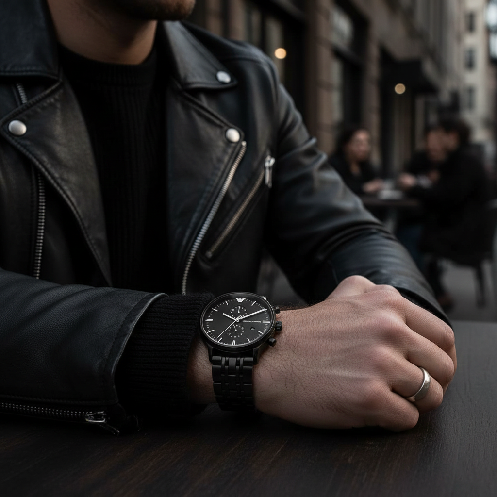 Emporio Armani Retro AR1934 43mm Men's Chronograph Watch – Black & Black Stainless Steel Bracelet