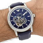 Emporio Armani Luigi AR60011 43mm Men's Automatic Watch – Navy Blue Open-Heart & Blue Genuine Leather Strap