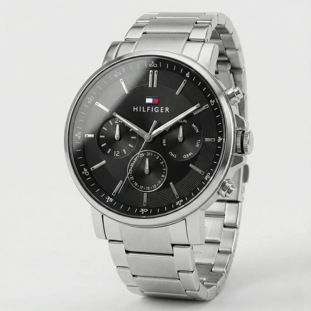 Tommy Hilfiger Signature 1710667 Men's Chronograph Watch – Black & Silver Stainless Steel Bracelet