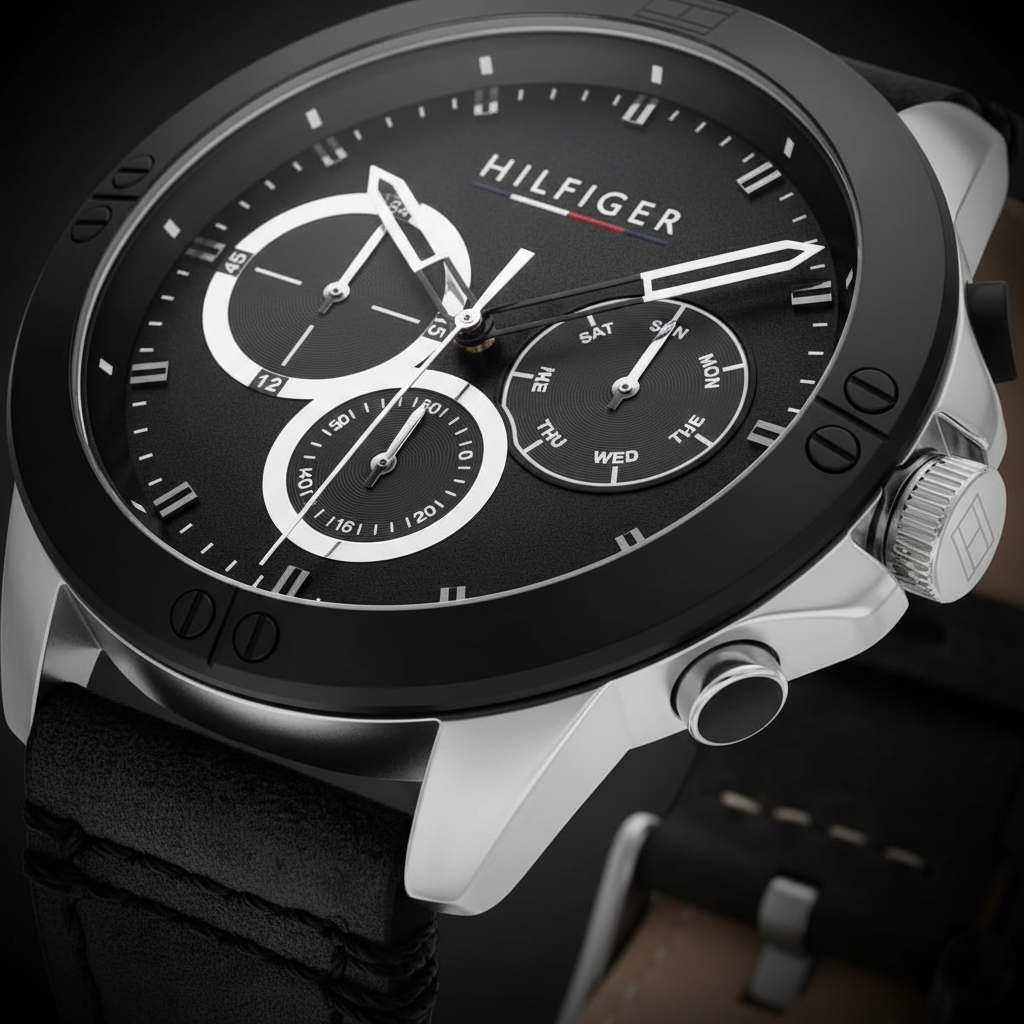 Tommy Hilfiger Harley 1791894 46mm Men's Multi-Function Watch – Black & Black Genuine Leather Strap