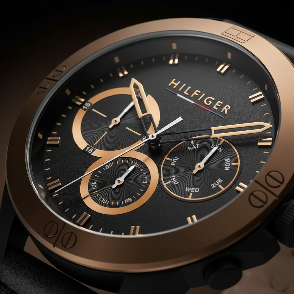 Tommy Hilfiger Harley 1791893 46mm Men's Multi-Function Watch – Black & Black Genuine Leather Strap