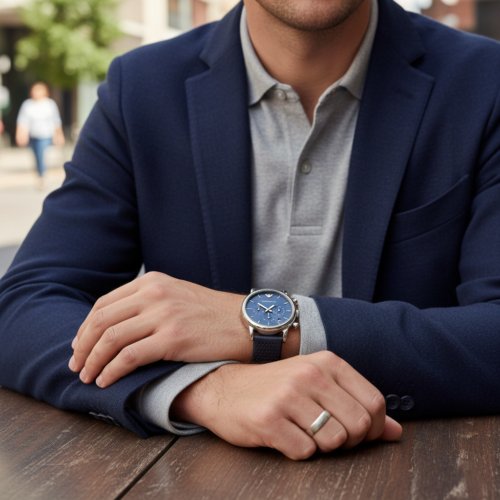 Emporio Armani Luigi AR1736 43mm Men's Chronograph Watch – Blue & Blue Genuine Leather Strap