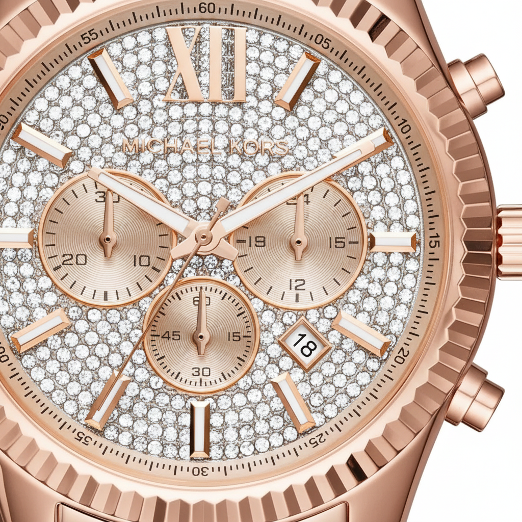 Michael Kors Lexington MK8580 45mm Men's Chronograph Watch – Rose Gold Crystal-Set & Rose Gold-Tone Stainless Steel Bracelet