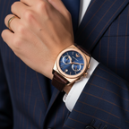 Emporio Armani Federico AR11563 42mm Men's Chronograph Watch – Blue Sunray & Rose Gold Genuine Leather Strap