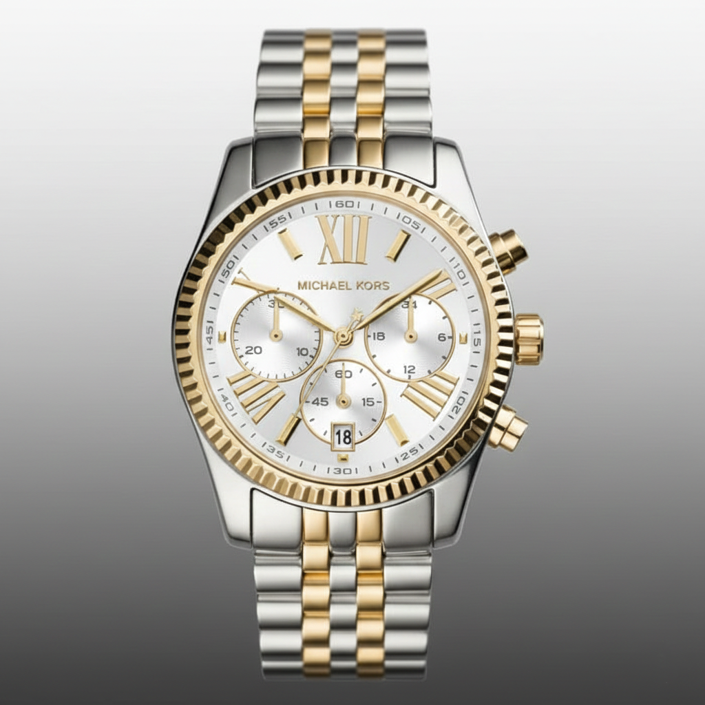 Michael Kors Lexington MK5955 38mm Women's Chronograph Watch – Signature with Two-Tone Stainless Steel Bracelet