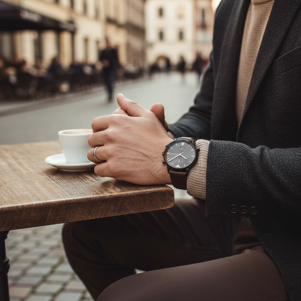Emporio Armani Gianni AR1932 43mm Men's Chronograph Watch – Grey Sunray & Brown Genuine Leather Strap