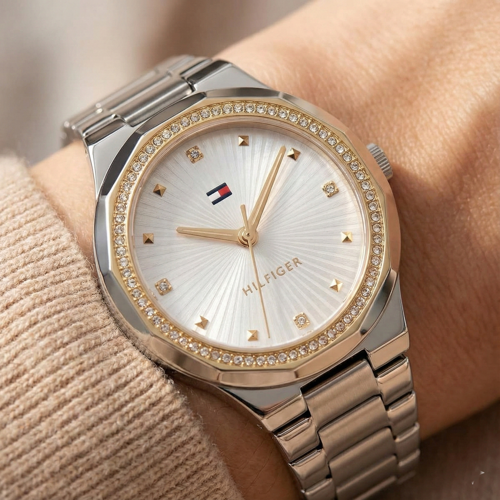 Tommy Hilfiger Signature 1782723 Women's Quartz Watch – Gold Sunray & Two-Tone Silver and Gold Stainless Steel Bracelet