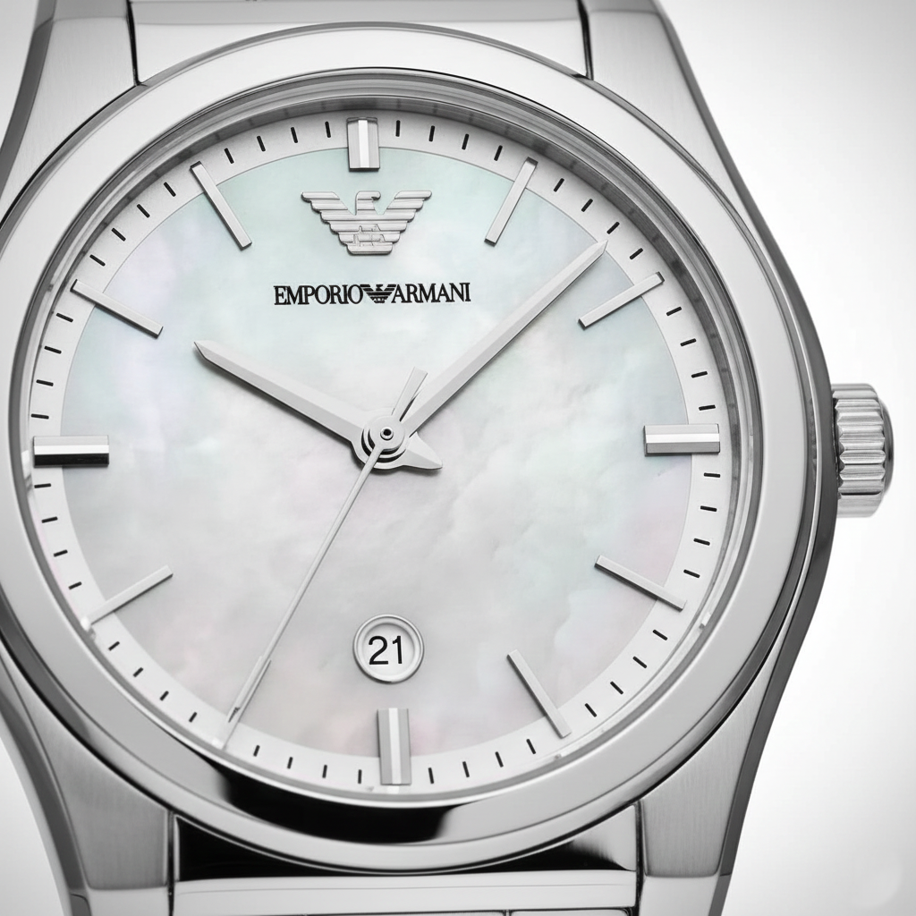 Emporio Armani Federica AR11557 32mm Women's Quartz Watch – Mother-of-Pearl & Silver-Tone Stainless Steel Bracelet