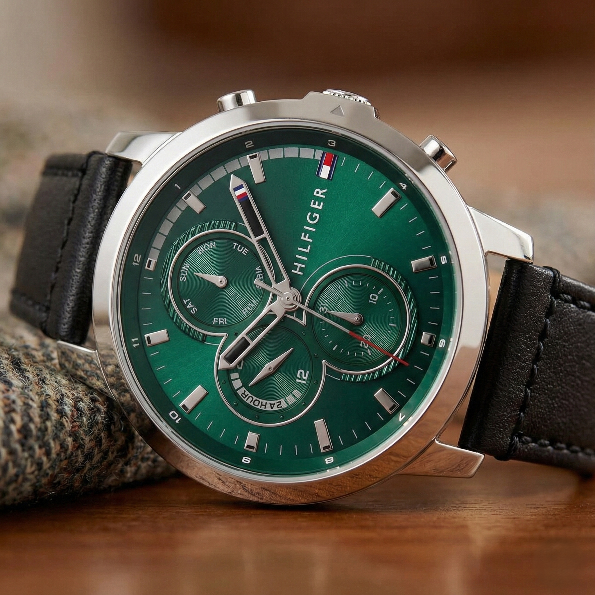 Tommy Hilfiger Signature 1792151 Men's Multi-Function Watch – Green & Black Genuine Leather Strap
